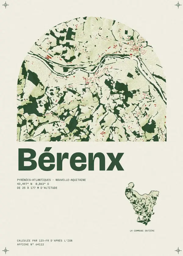 Affiche de Bérenx, calculée par 123-fr d'après l'IGN