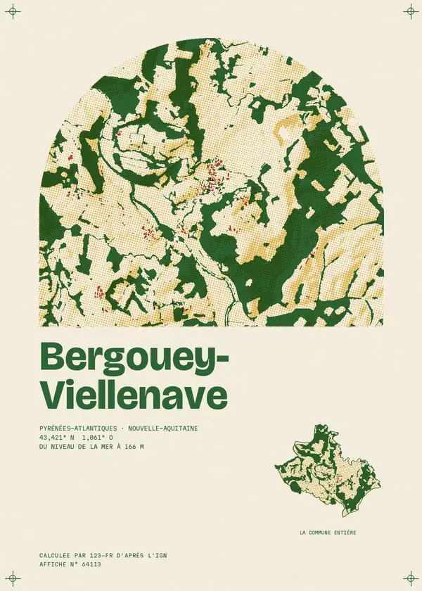 Affiche de Bergouey-Viellenave, calculée par 123-fr d'après l'IGN