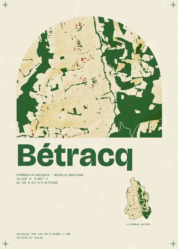 Affiche de Bétracq, calculée par 123-fr d'après l'IGN