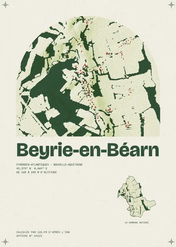 Affiche de Beyrie-en-Béarn, calculée par 123-fr d'après l'IGN