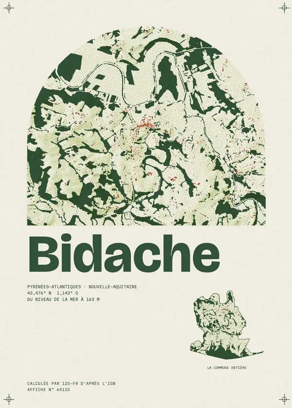 Affiche de Bidache, calculée par 123-fr d'après l'IGN