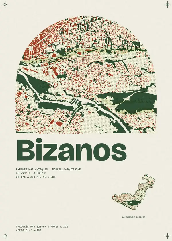Affiche de Bizanos, calculée par 123-fr d'après l'IGN