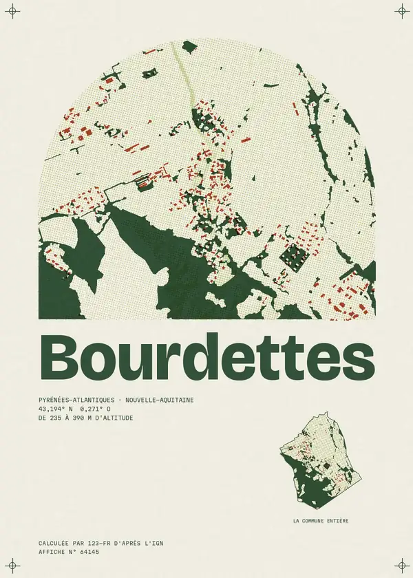 Affiche de Bourdettes, calculée par 123-fr d'après l'IGN