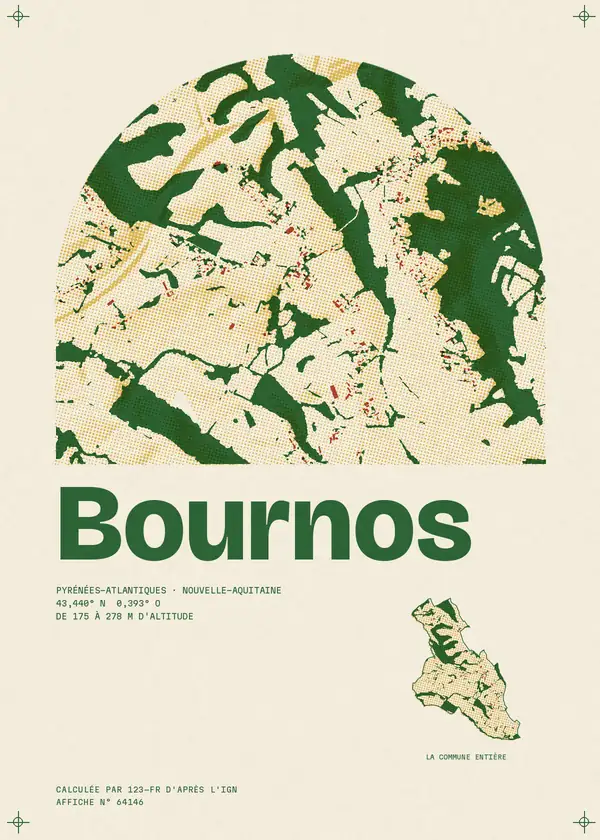 Affiche de Bournos, calculée par 123-fr d'après l'IGN