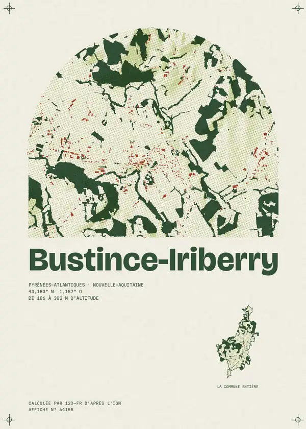 Affiche de Bustince-Iriberry, calculée par 123-fr d'après l'IGN
