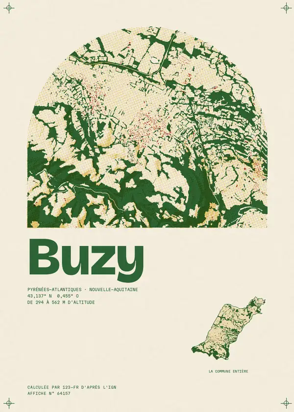Affiche de Buzy, calculée par 123-fr d'après l'IGN