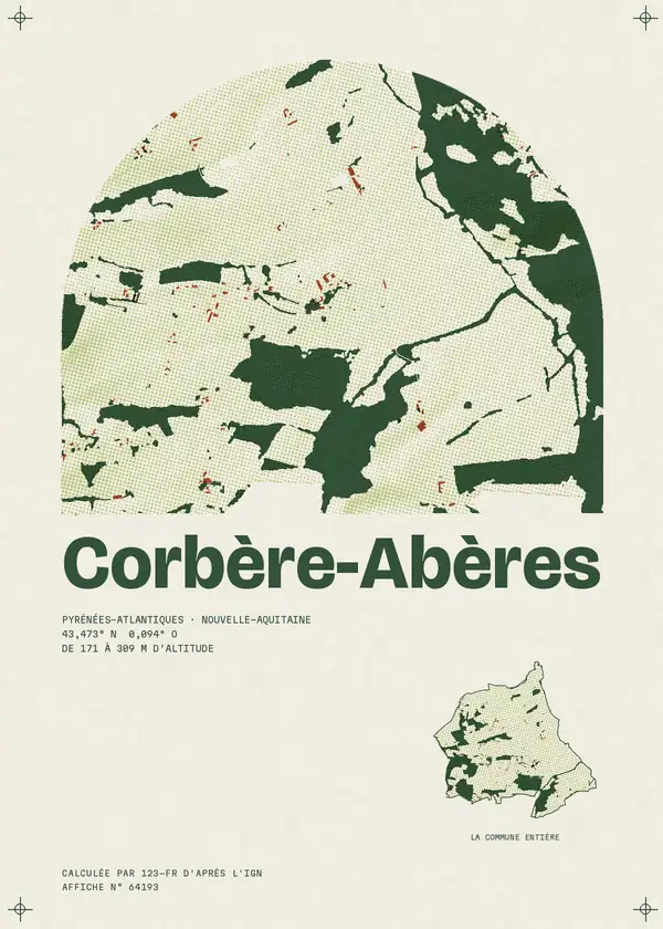 Affiche de Corbère-Abères, calculée par 123-fr d'après l'IGN