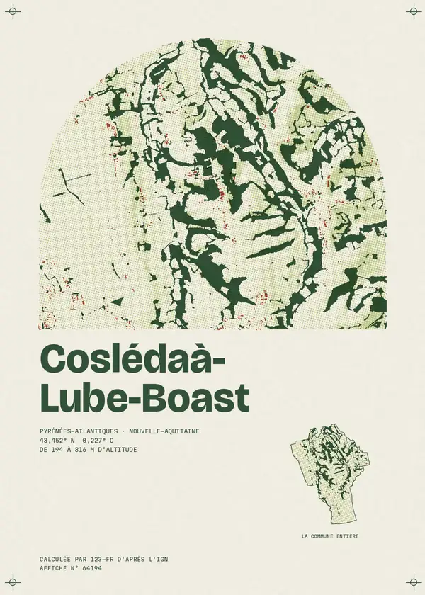 Affiche de Coslédaà-Lube-Boast, calculée par 123-fr d'après l'IGN
