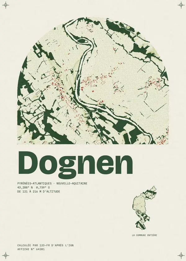 Affiche de Dognen, calculée par 123-fr d'après l'IGN