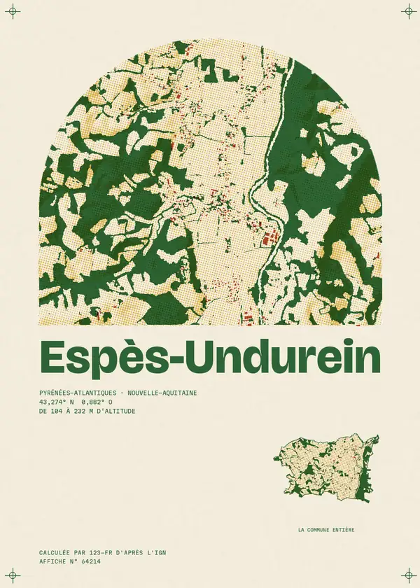 Affiche de Espès-Undurein, calculée par 123-fr d'après l'IGN