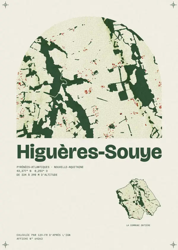Affiche de Higuères-Souye, calculée par 123-fr d'après l'IGN