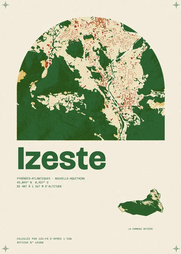 Affiche de Izeste, calculée par 123-fr d'après l'IGN