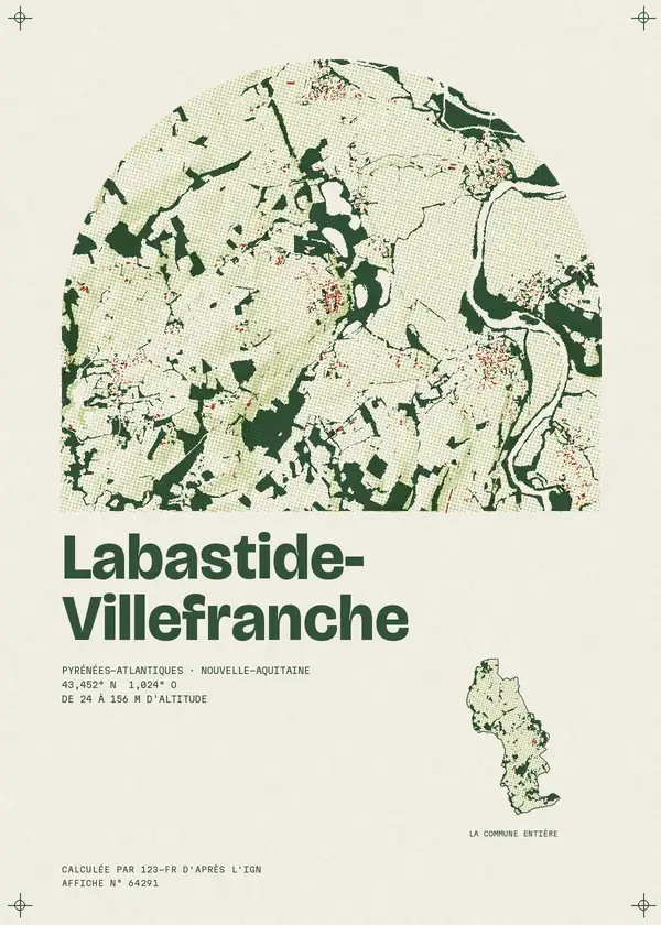 Affiche de Labastide-Villefranche, calculée par 123-fr d'après l'IGN