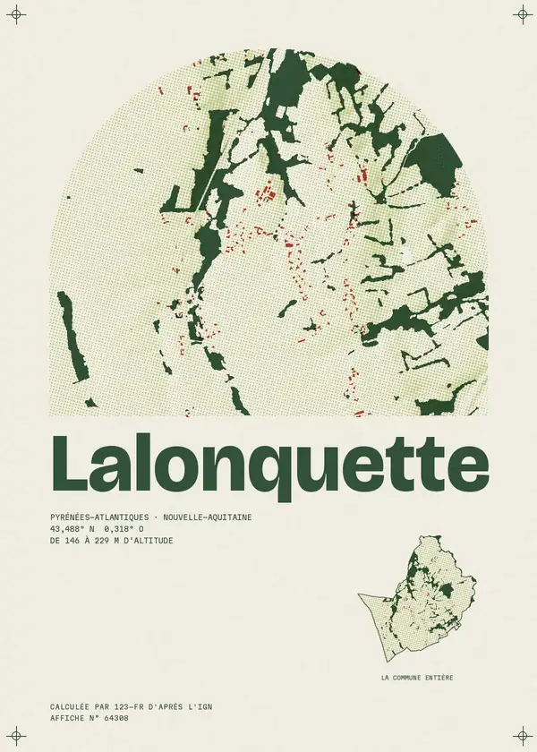 Affiche de Lalonquette, calculée par 123-fr d'après l'IGN