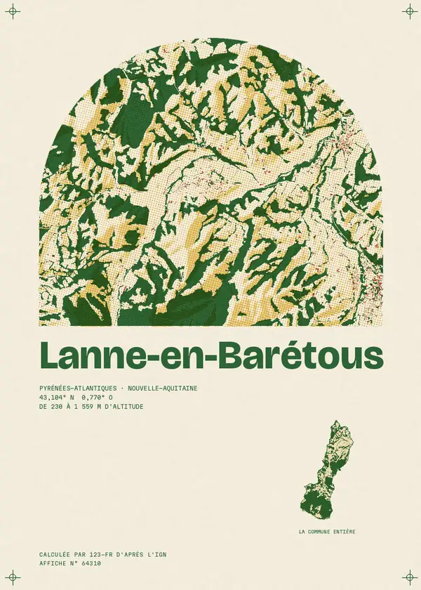 Affiche de Lanne-en-Barétous, calculée par 123-fr d'après l'IGN