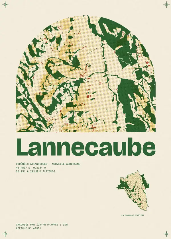 Affiche de Lannecaube, calculée par 123-fr d'après l'IGN