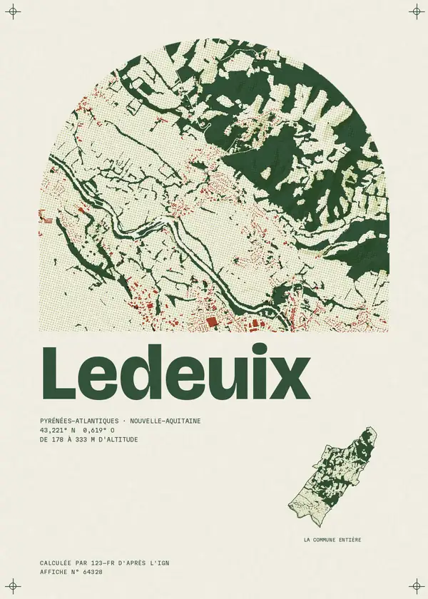 Affiche de Ledeuix, calculée par 123-fr d'après l'IGN