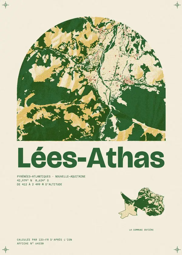 Affiche de Lées-Athas, calculée par 123-fr d'après l'IGN