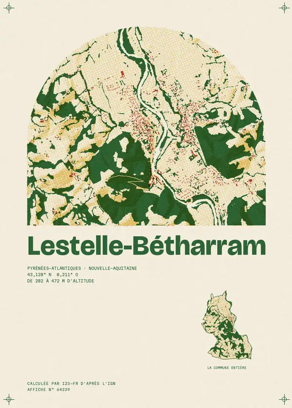 Affiche de Lestelle-Bétharram, calculée par 123-fr d'après l'IGN