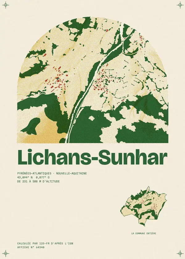 Affiche de Lichans-Sunhar, calculée par 123-fr d'après l'IGN