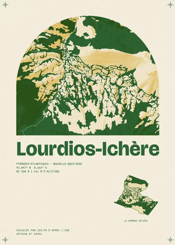 Affiche de Lourdios-Ichère, calculée par 123-fr d'après l'IGN