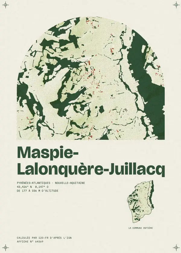 Affiche de Maspie-Lalonquère-Juillacq, calculée par 123-fr d'après l'IGN