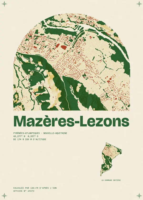 Affiche de Mazères-Lezons, calculée par 123-fr d'après l'IGN