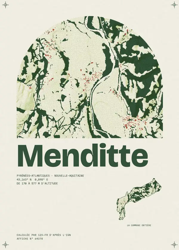 Affiche de Menditte, calculée par 123-fr d'après l'IGN