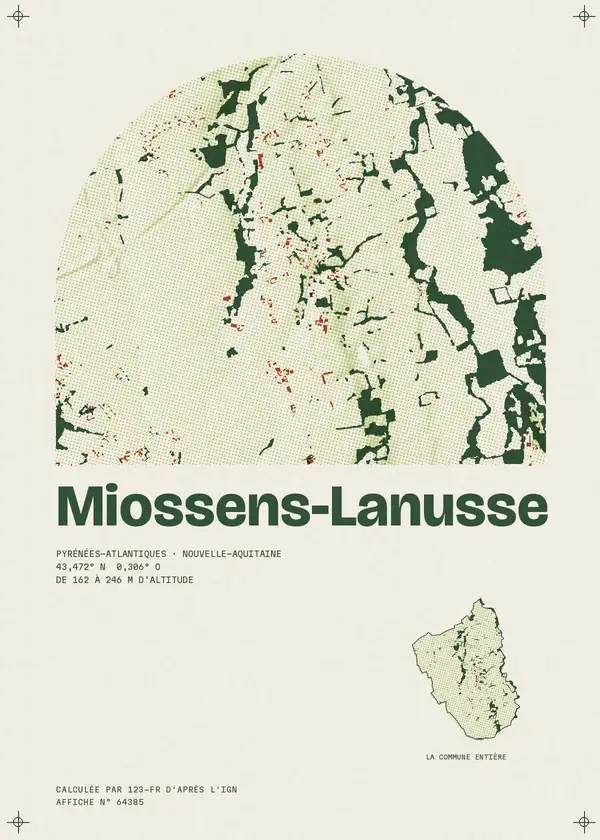 Affiche de Miossens-Lanusse, calculée par 123-fr d'après l'IGN