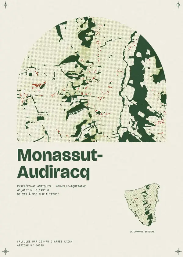 Affiche de Monassut-Audiracq, calculée par 123-fr d'après l'IGN
