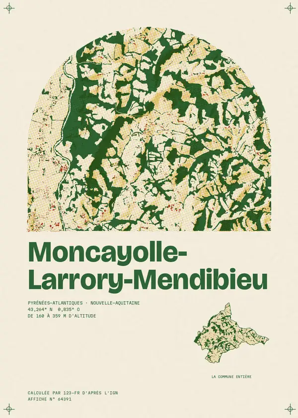 Affiche de Moncayolle-Larrory-Mendibieu, calculée d'après l'IGN