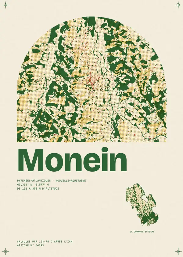 Affiche de Monein, calculée par 123-fr d'après l'IGN