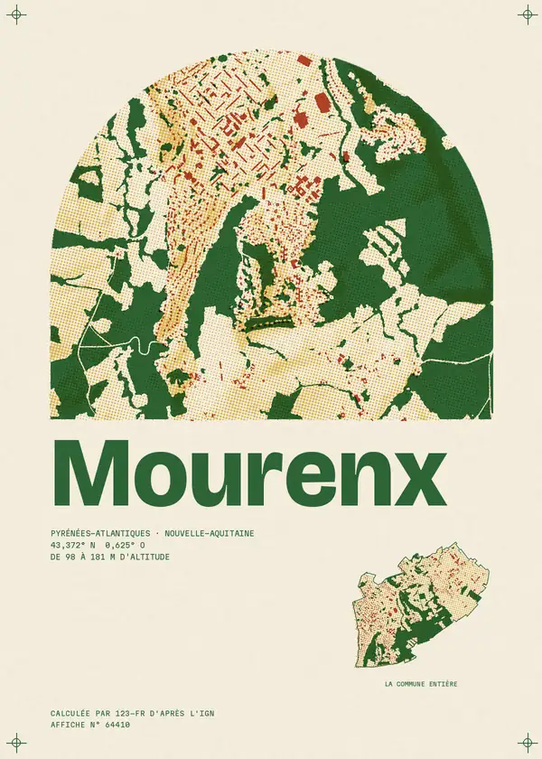 Affiche de Mourenx, calculée par 123-fr d'après l'IGN