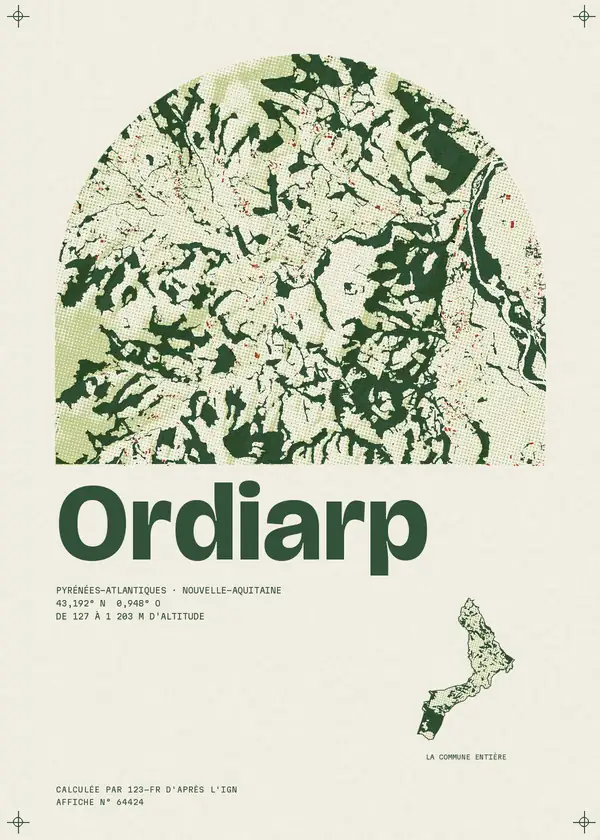 Affiche de Ordiarp, calculée par 123-fr d'après l'IGN