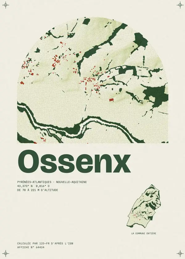 Affiche de Ossenx, calculée par 123-fr d'après l'IGN