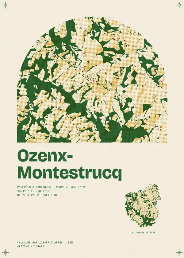 Affiche de Ozenx-Montestrucq, calculée par 123-fr d'après l'IGN