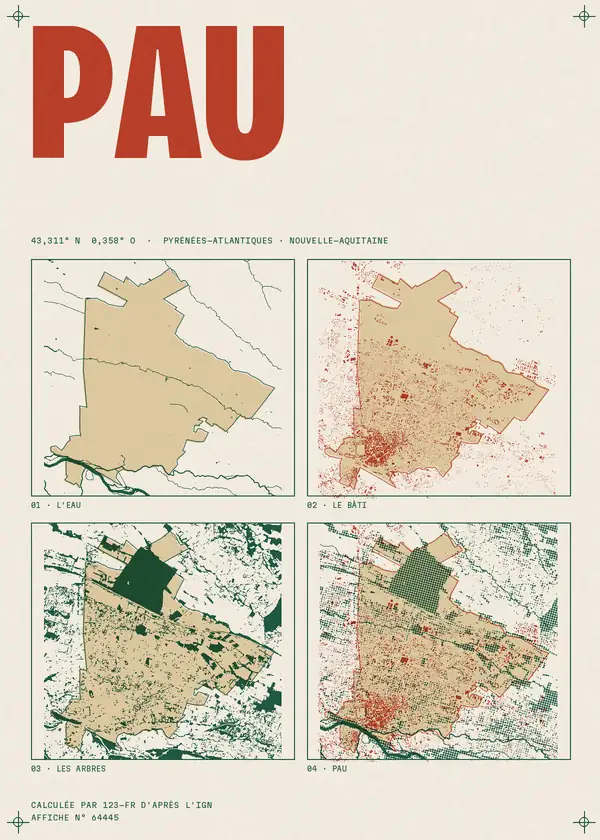Affiche de Pau, calculée par 123-fr d'après l'IGN