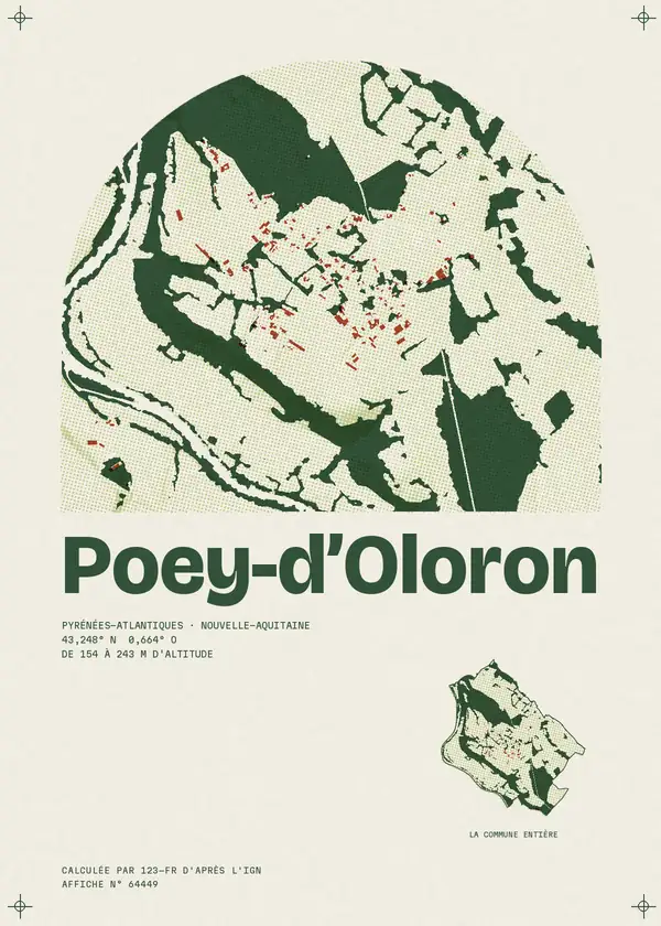 Affiche de Poey-d'Oloron, calculée par 123-fr d'après l'IGN