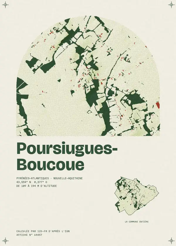 Affiche de Poursiugues-Boucoue, calculée par 123-fr d'après l'IGN