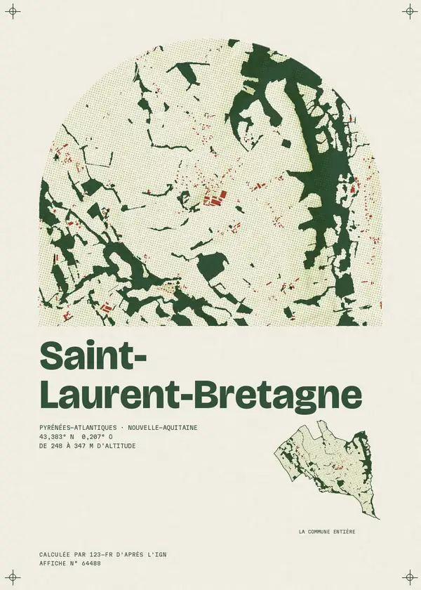 Affiche de Saint-Laurent-Bretagne, calculée par 123-fr d'après l'IGN