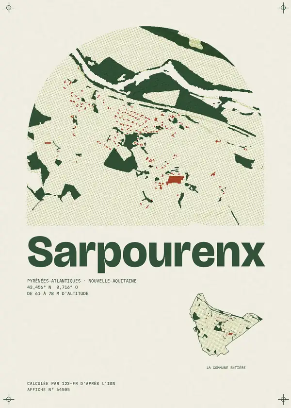 Affiche de Sarpourenx, calculée par 123-fr d'après l'IGN