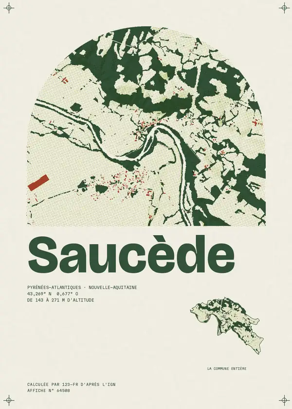 Affiche de Saucède, calculée par 123-fr d'après l'IGN