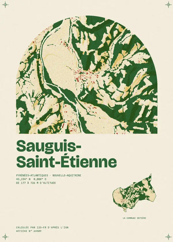 Affiche de Sauguis-Saint-Étienne, calculée par 123-fr d'après l'IGN