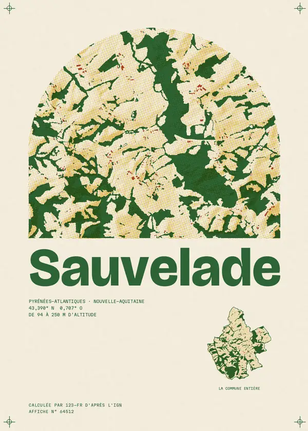 Affiche de Sauvelade, calculée par 123-fr d'après l'IGN