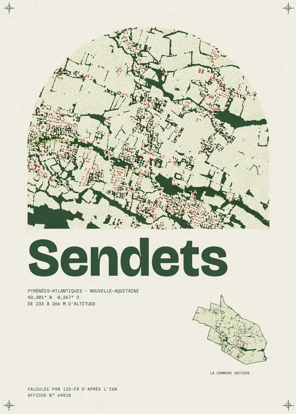Affiche de Sendets, calculée par 123-fr d'après l'IGN