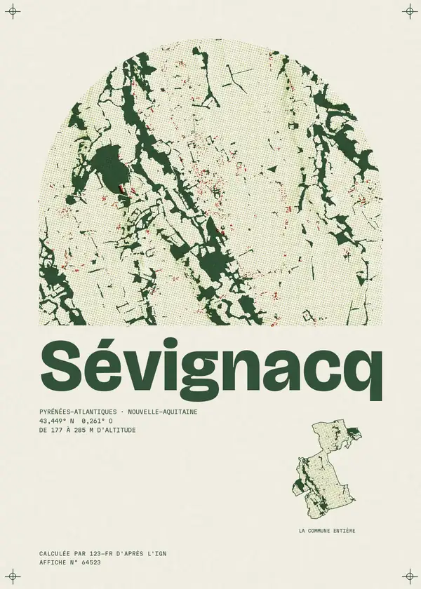 Affiche de Sévignacq, calculée par 123-fr d'après l'IGN