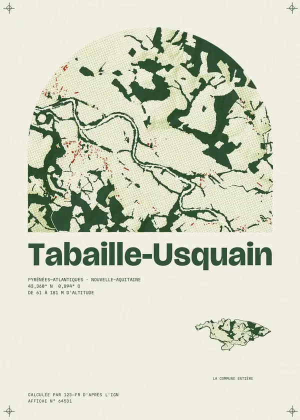 Affiche de Tabaille-Usquain, calculée par 123-fr d'après l'IGN