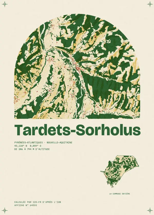 Affiche de Tardets-Sorholus, calculée par 123-fr d'après l'IGN