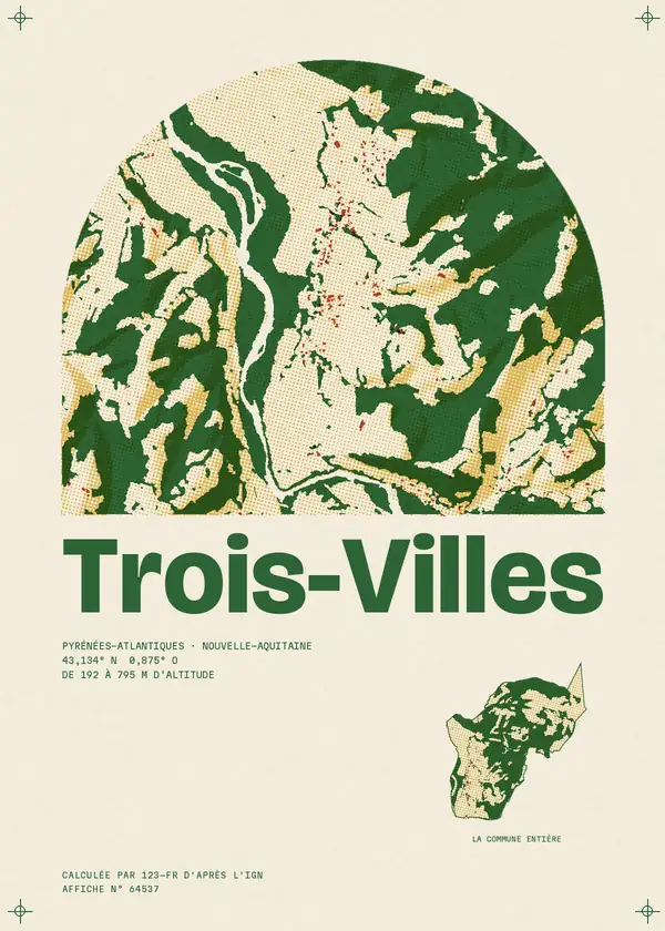 Affiche de Trois-Villes, calculée par 123-fr d'après l'IGN