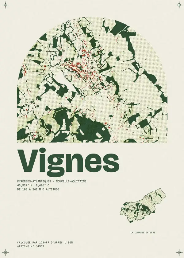 Affiche de Vignes, calculée par 123-fr d'après l'IGN